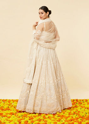 Ivory Cream Rhinestone and Sitara Embroidered Bridal Lehenga image number 5